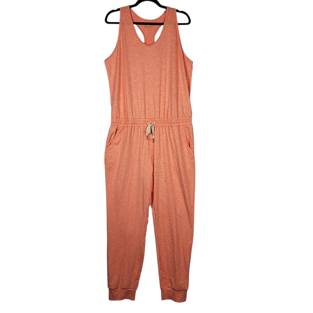 Zyia Active Coral Downtime Jumpsuit Women's XL Orange Jogger Sleeveless Soft - Picture 4 of 12